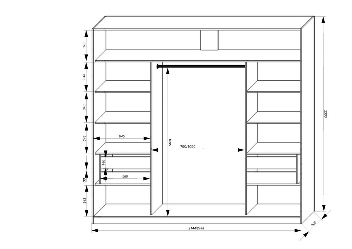 Шкаф-купе 2150 серии NEW CLASSIC K6Z+K1+K6+B22+PL1 (по 2 ящика лев/прав+1 штанга) профиль «Капучино» | фото 3