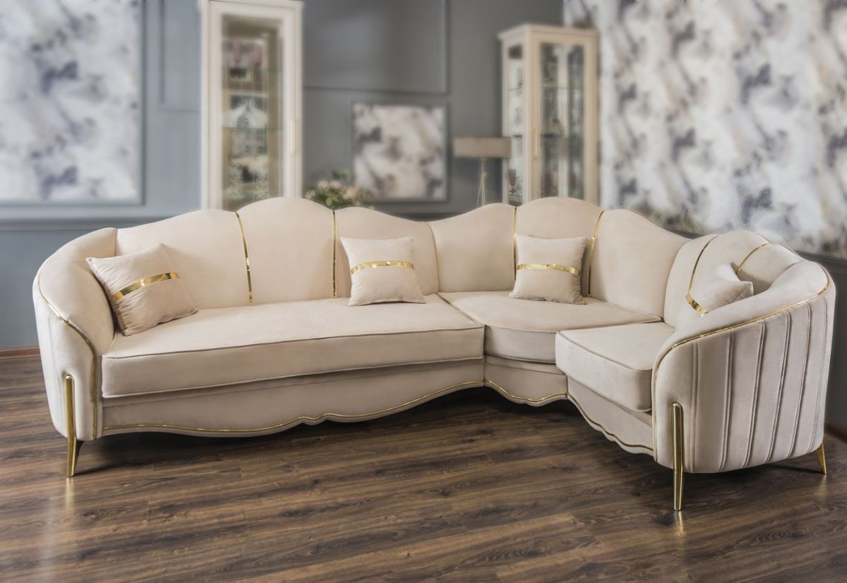 Диван угловой Lara 3-у-1 с раскладным механизмом (бежевый/золото) | фото 2