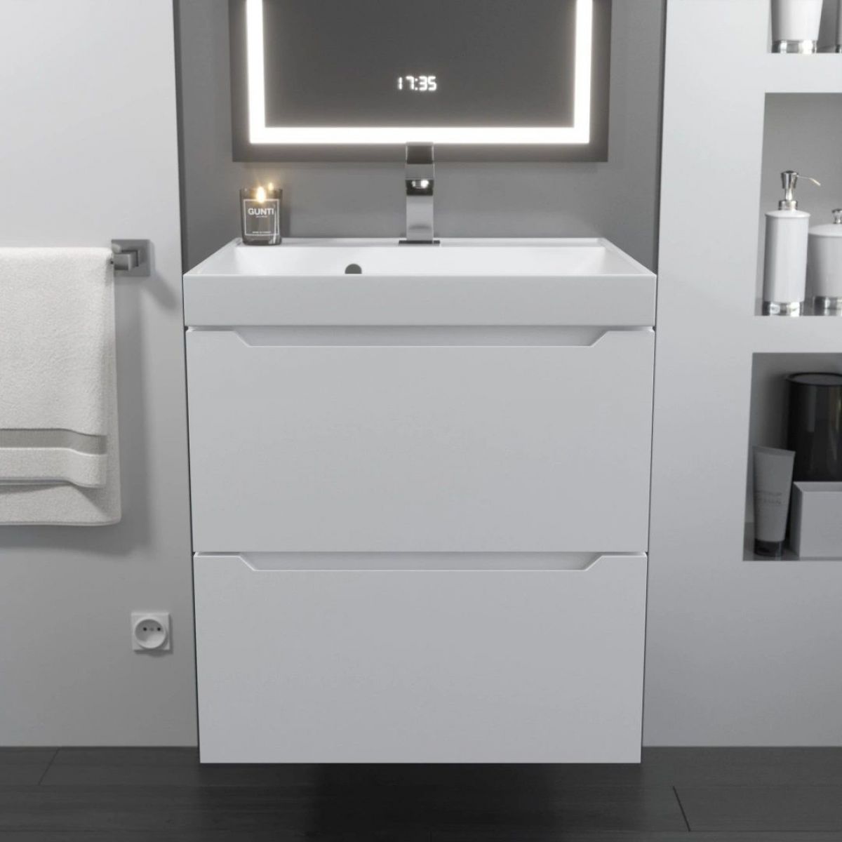 Тумба с раковиной Uperwood Tanos 50 см, подвесная, белая матовая | фото 10